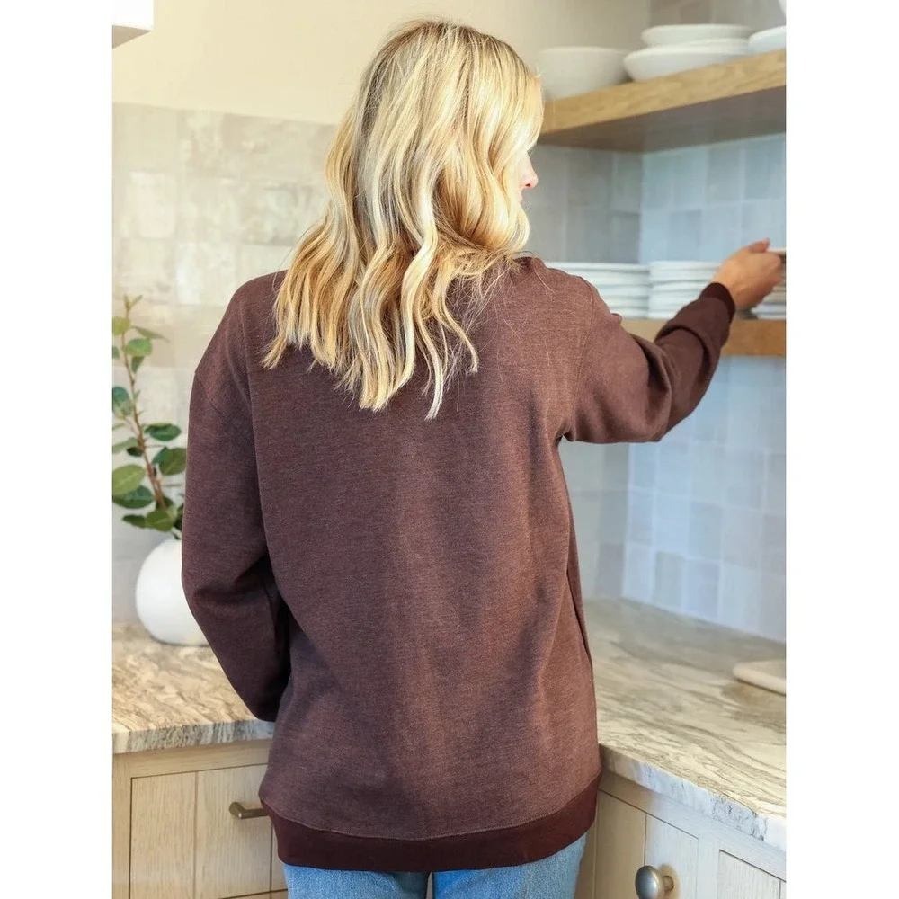 NEW Natural Life Do It For You Comfy Pocket Sweatshirt Floral Coffee Large Brown - Picture 2 of 12